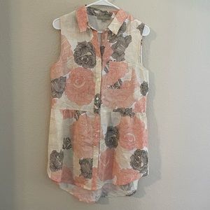 100% Linen Joan Voss Sleeveless High-low button sleeveless Top NWOT Medium